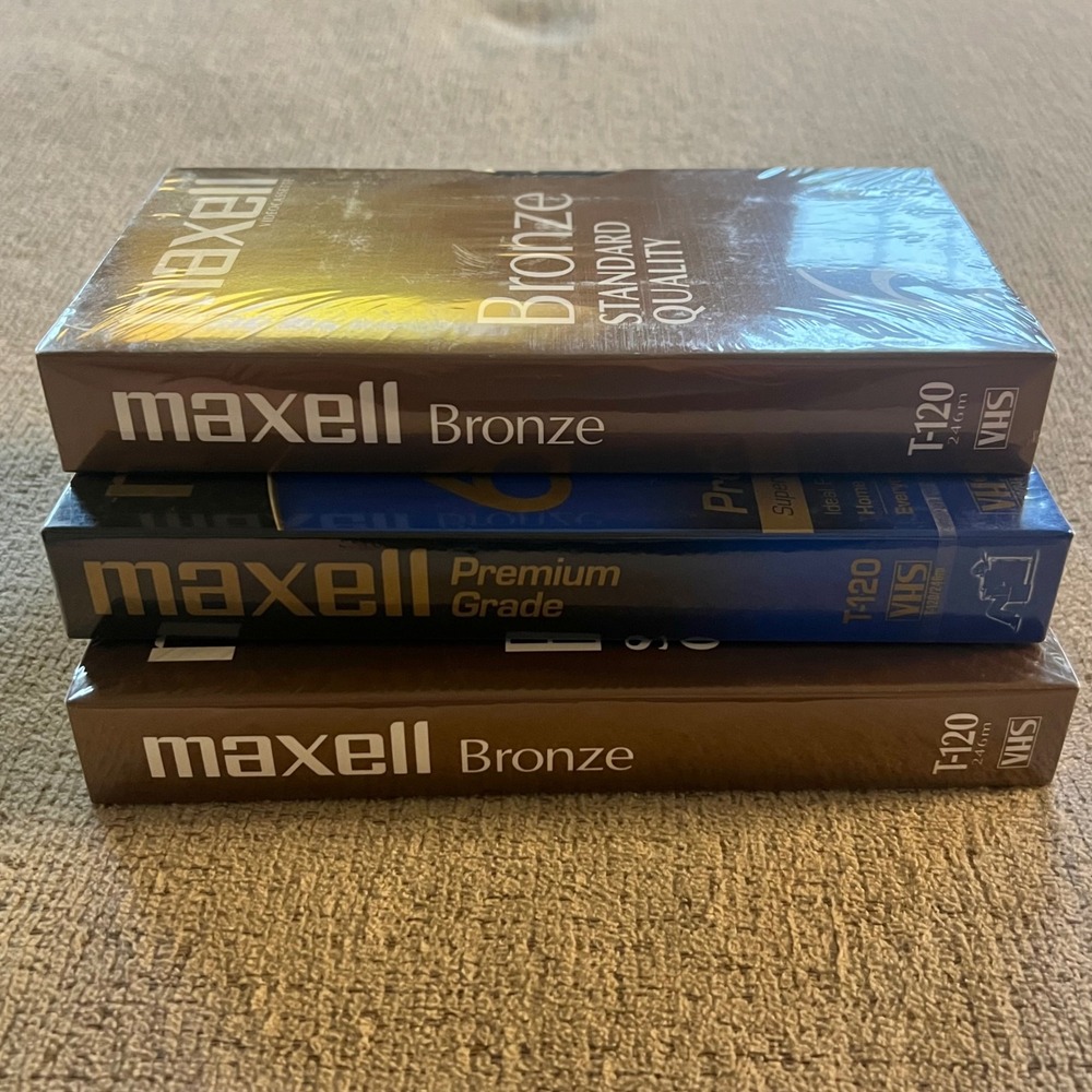 Maxell T-120 VHS Blank Video Cassette Tapes Lot of 3 Bronze Premium Grade Sealed